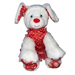 Build-A-Bear Christmas Peppermint Puppy Plush White Red Holiday Dog with Dress